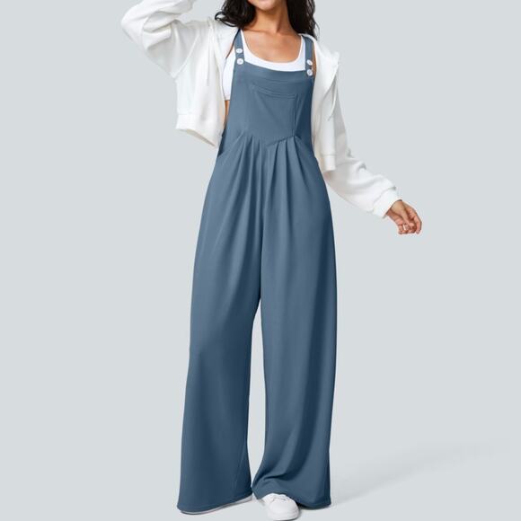 Halara New Women's Blue Waffle Pockets Casual Overall Size Large - Picture 1 of 11